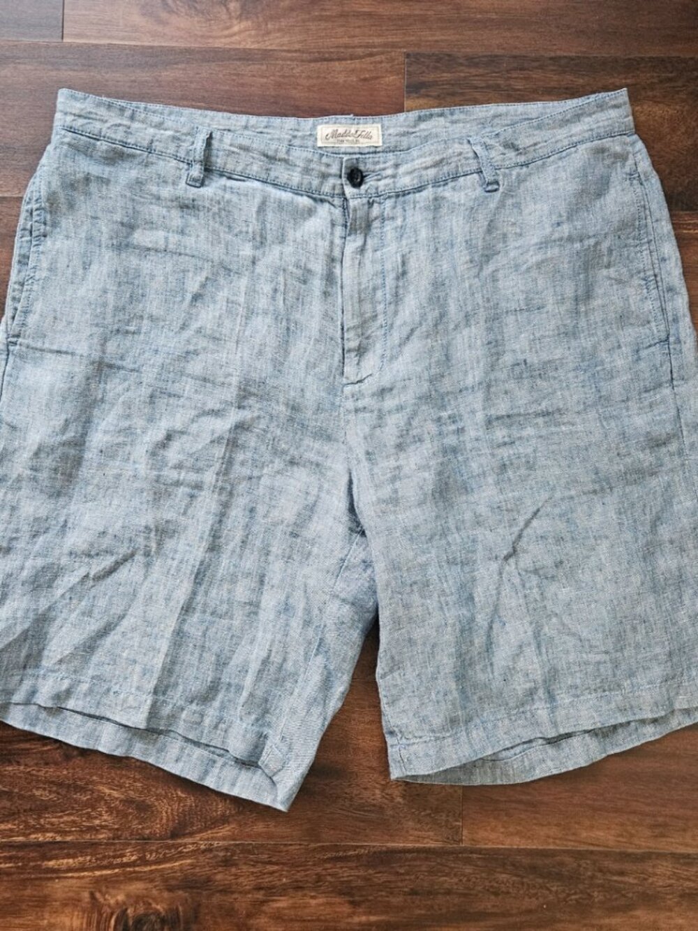 Madda Fella Men's 100% Linen Shorts Navy Blue Size 42 Pockets Inseam 10”